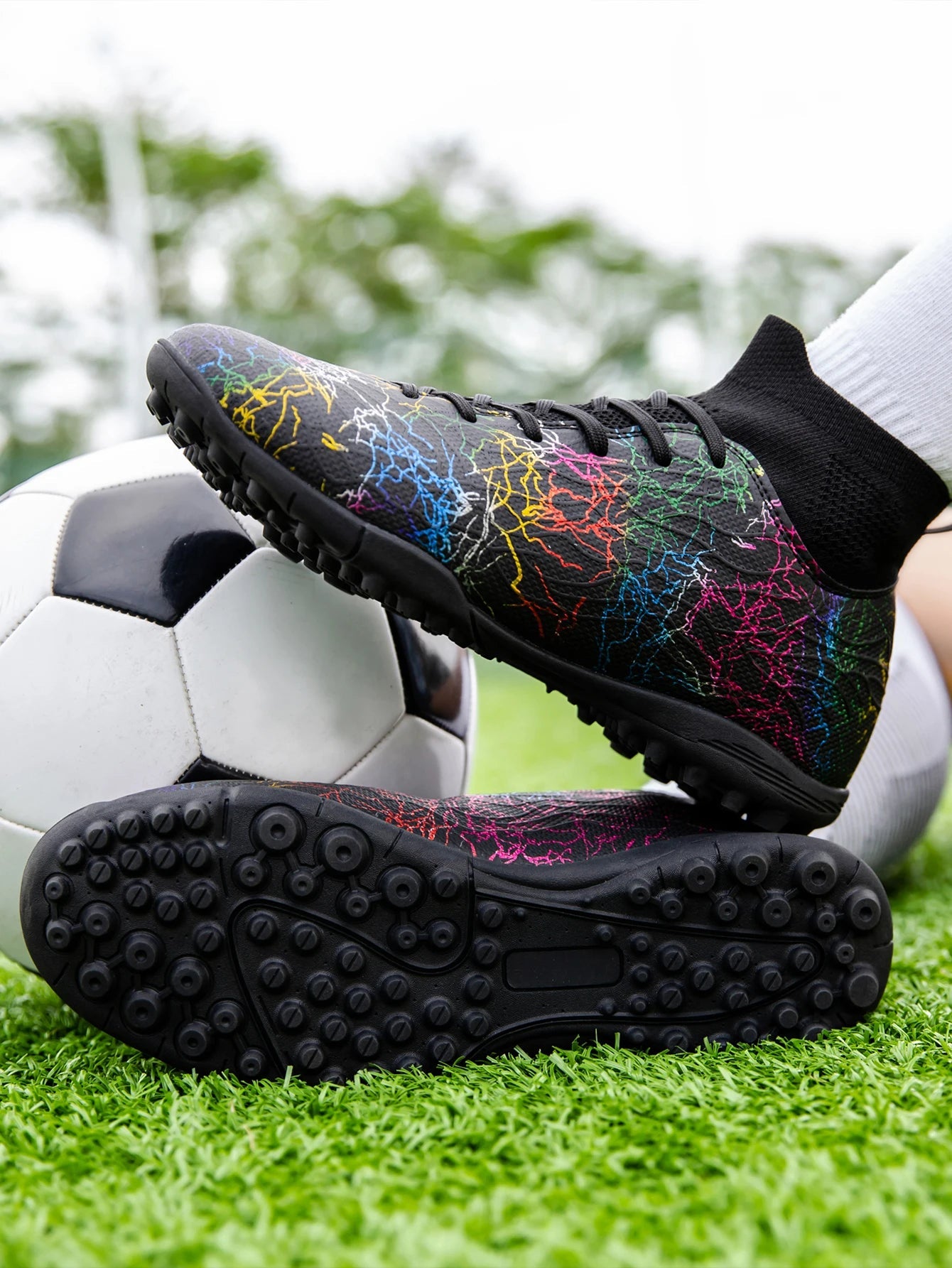 Professional High Top Soccer Shoes for Men, Tf, Broken Nails, Short Nails, Artificial Grass Training, Breathable, Anti Slip - Velora