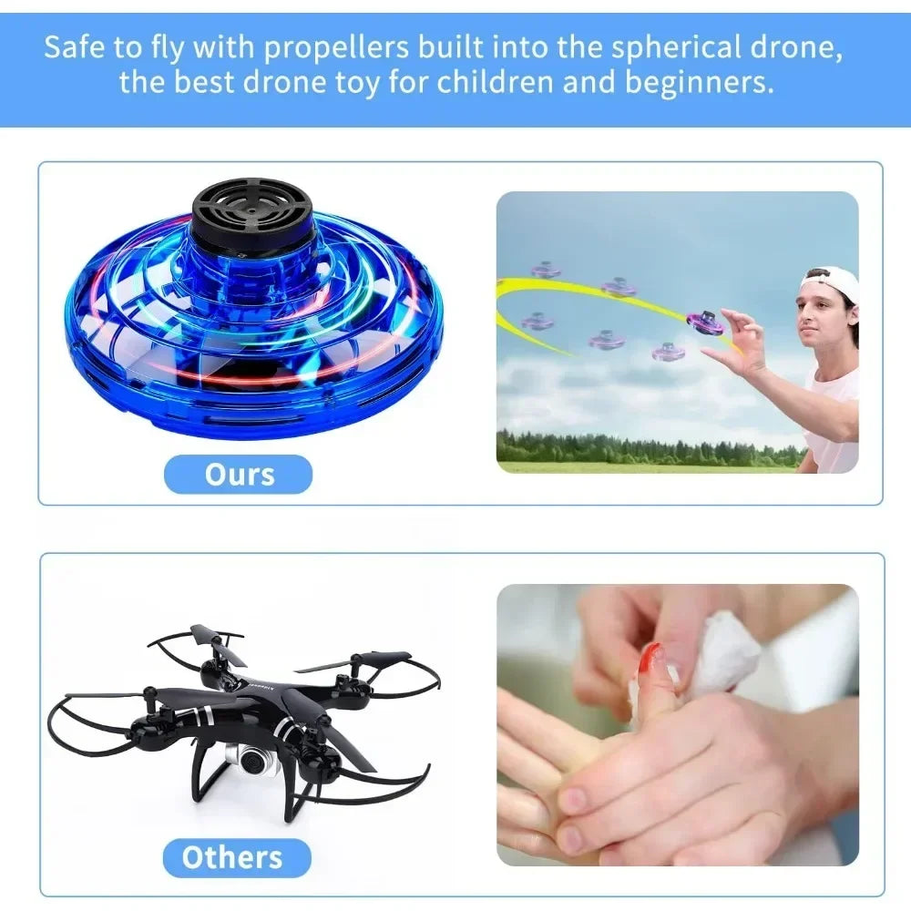 Flying Spinner UFO Mini Drone,Flying Spinner Hand Operated Drones Indoor Outdoor Cool Stuff Mini Drones Toys Birthday Gifts - Velora
