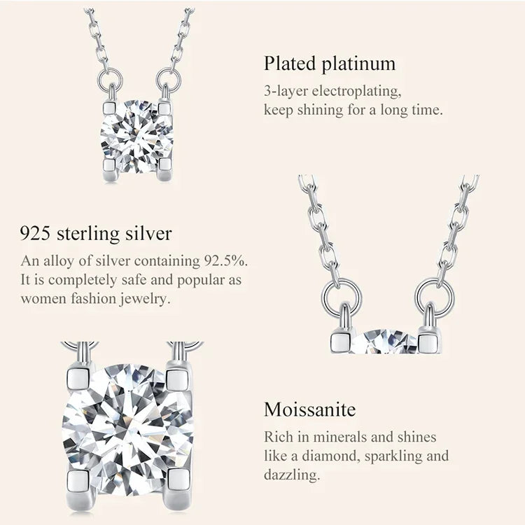 Radiant 1ct Moissanite Sterling Silver Pendant Necklace Itz Luxury