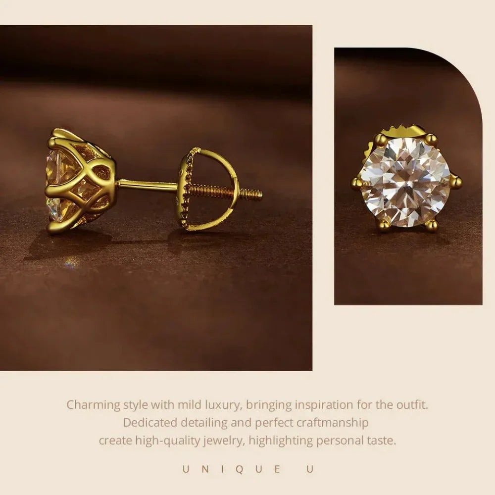 Radiant Moissanite Stud Earrings | D Color Round Cut 925 Silver, Gold Plated Itz Luxury