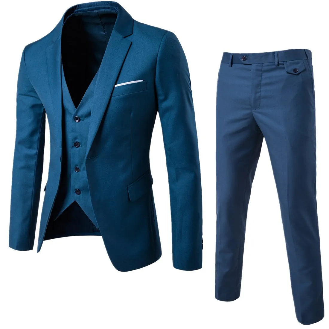 Spring Autumn New Fashion Men's Trendy Slim Business Solid Color 3 Pieces of Suits Sets Single Greasted Blazers Waistcoat Pants - Velora