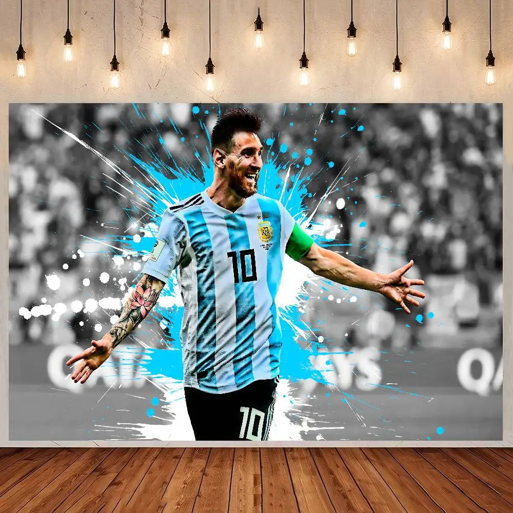 Soccer M-Messi Character Birthday Party Backdrop For Photography Background Birthday Decor Velora