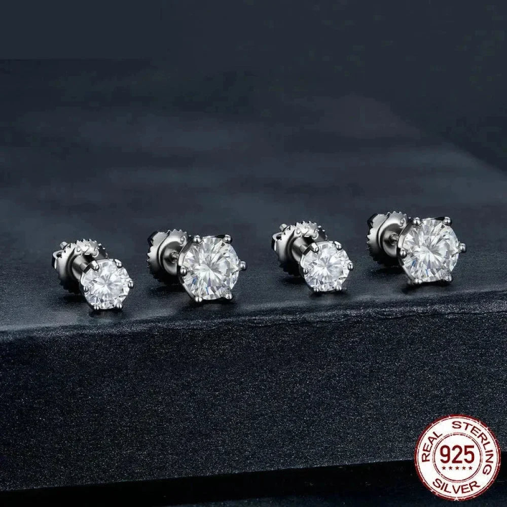 Radiant Moissanite Stud Earrings | D Color Round Cut 925 Silver, Gold Plated - Velora