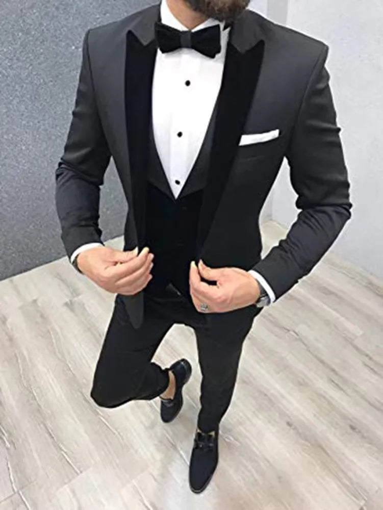 Slim Fit Men's 3 Pieces Suit Wedding Dinner Groom Tuxedo Suits for Men Jacket Waistcoat & Trousers Business Men Suits Sets Velora