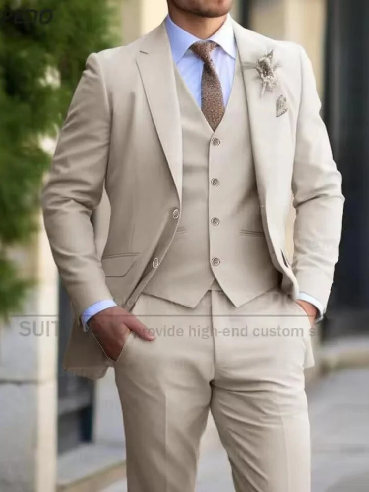 Slim Fit Suit Sets For Men Wedding Banquet Groomsman Elegant Formal Vest Pants Three Pieces Fashion Male Classic Outfits Velora