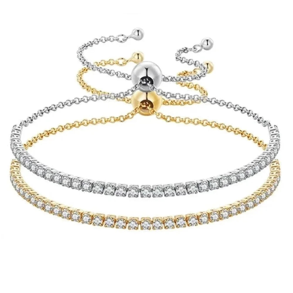 14K Gold Plated Cz Tennis Bracelet | Adjustable 925 Sterling Silver Slider Bracelet For Women | Wedding Jewelry Gift - Velora