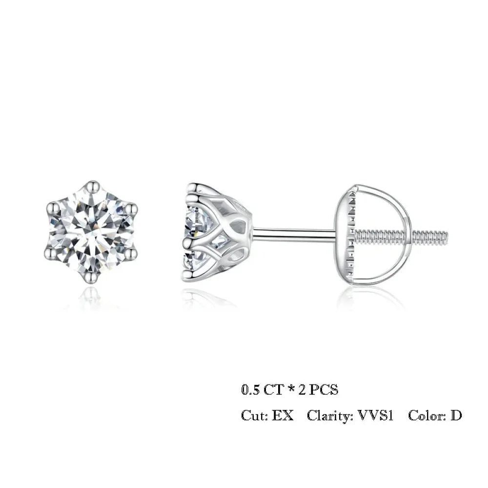 Radiant Moissanite Stud Earrings | D Color Round Cut 925 Silver, Gold Plated - Velora