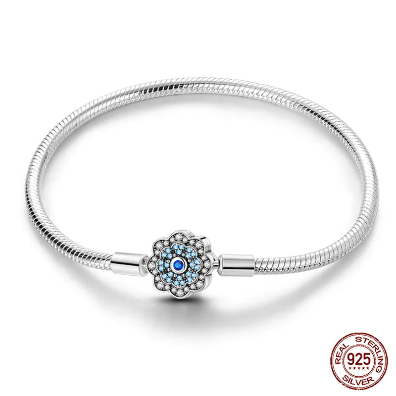 Radiant Blue Flower Clasp Sterling Silver Bracelet - Velora