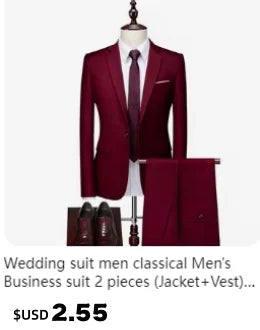 2025 Wedding Groom Suit for Men/Slim Fit 2-Piece(Blazer+pants)Breathable Groom Attire(Free Tie)Best Man, Party, Prom Ropa Hombre - Velora