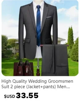 2025 Wedding Groom Suit for Men/Slim Fit 2-Piece(Blazer+pants)Breathable Groom Attire(Free Tie)Best Man, Party, Prom Ropa Hombre - Velora