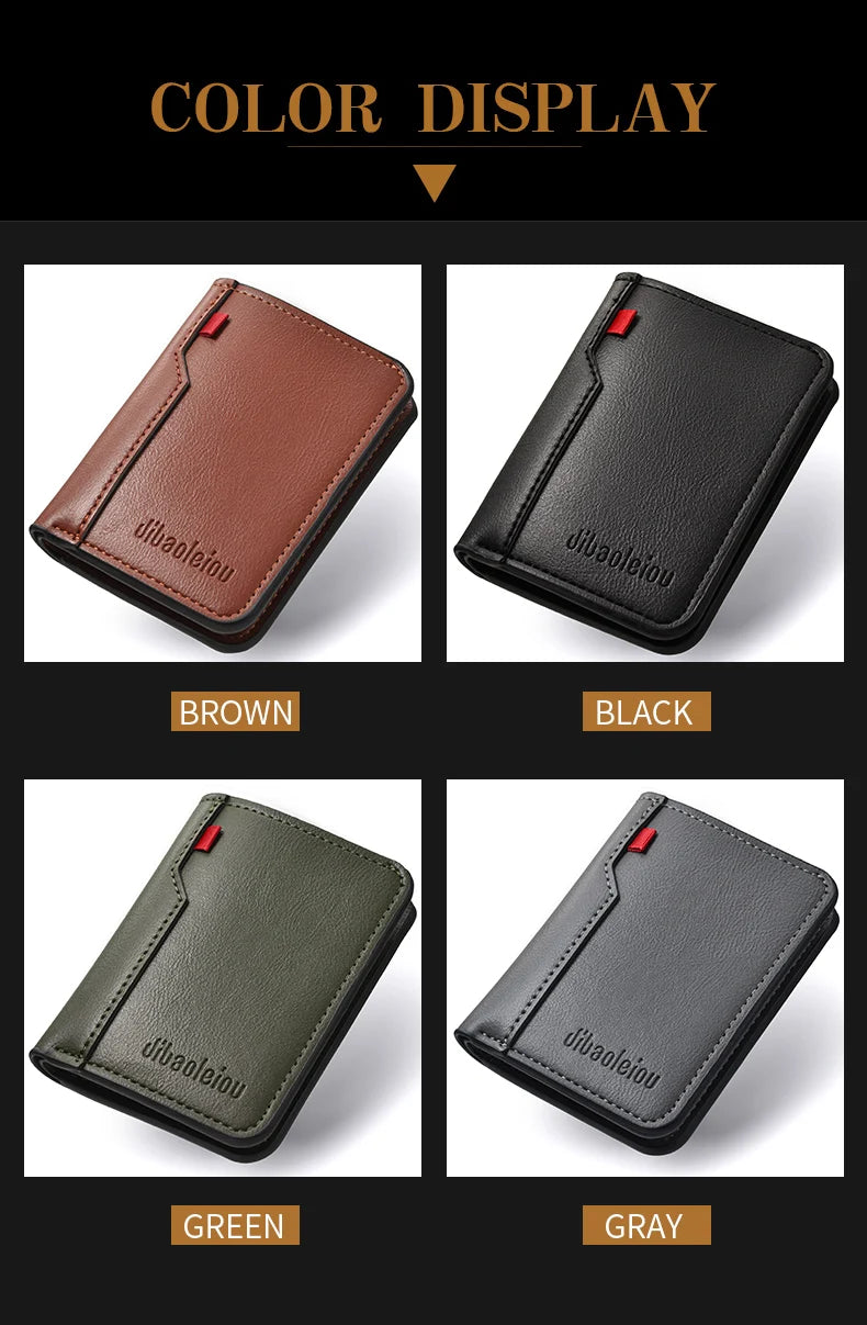 1Pc New Ultra-thin Mini Soft PU Leather Credit Card Wallet Holder Short Vertical High Quality Men's Wallet - Velora