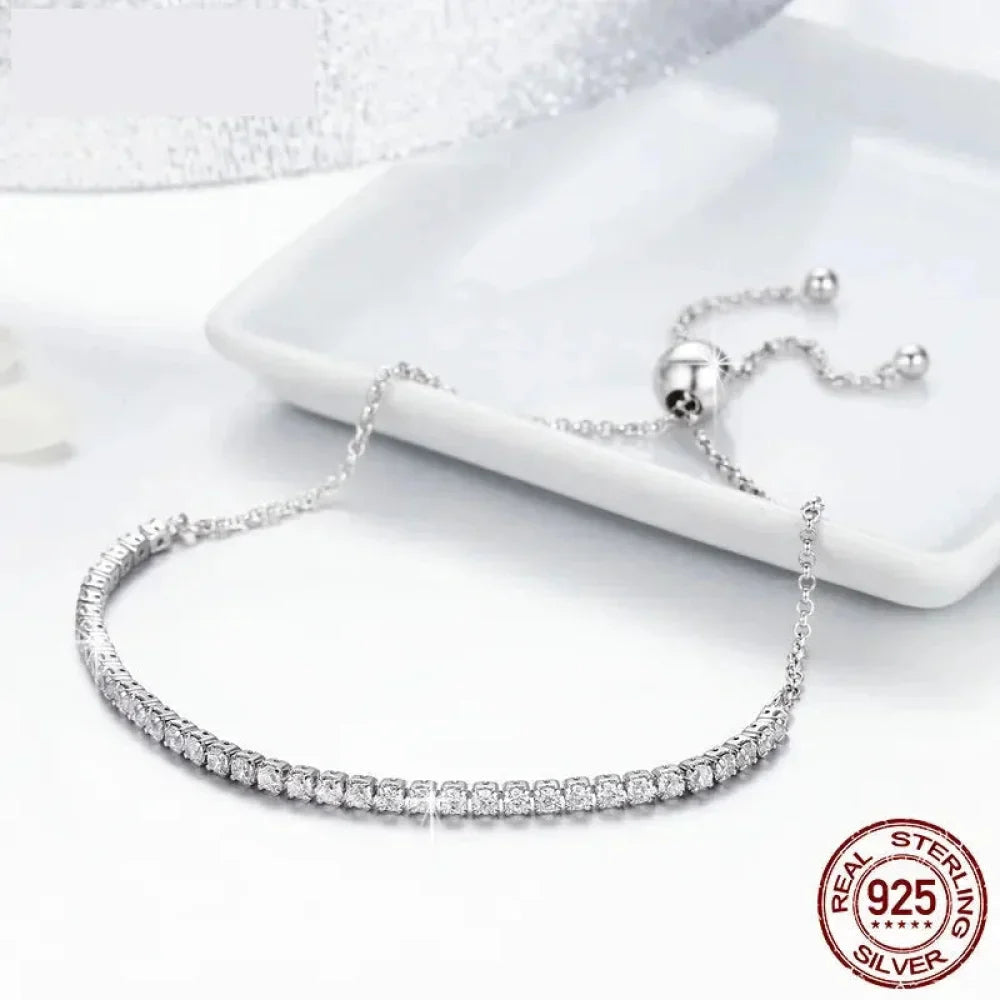 14K Gold Plated Cz Tennis Bracelet | Adjustable 925 Sterling Silver Slider Bracelet For Women | Wedding Jewelry Gift - Velora