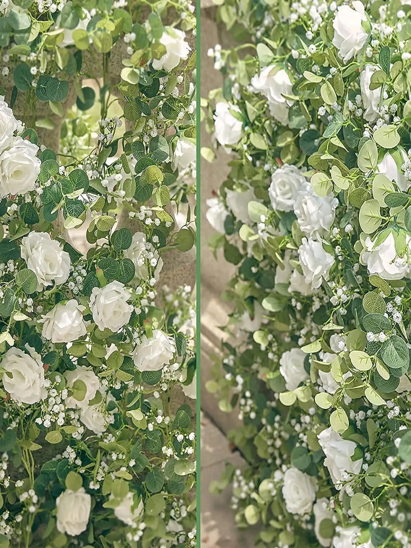 1pc 5.9FT Artificial Eucalyptus Vine Fake Rose Flowers Gypsophila Garland For Wedding Home Party Craft Art Table Runner Decor - Velora