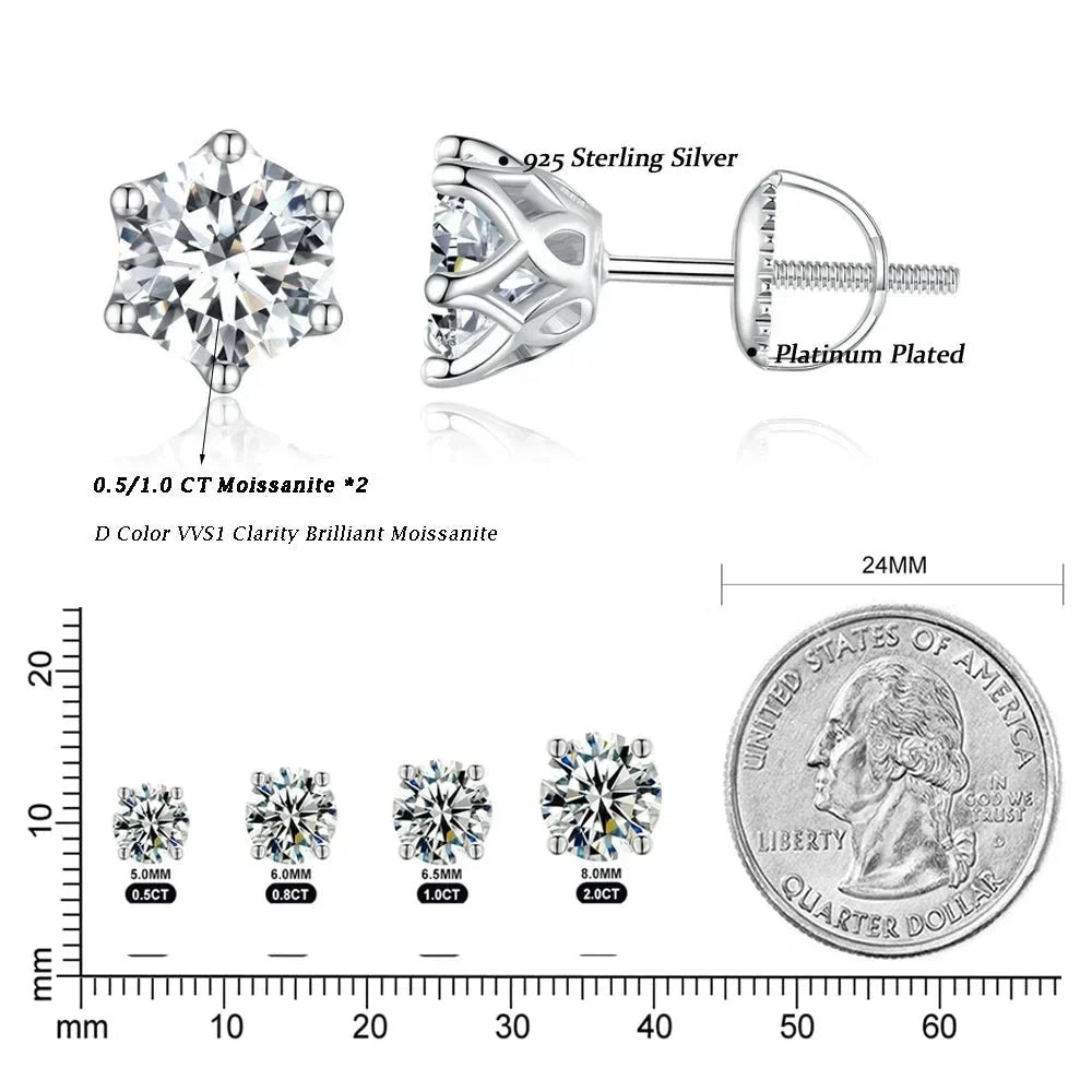 Radiant Moissanite Stud Earrings | D Color Round Cut 925 Silver, Gold Plated - Velora