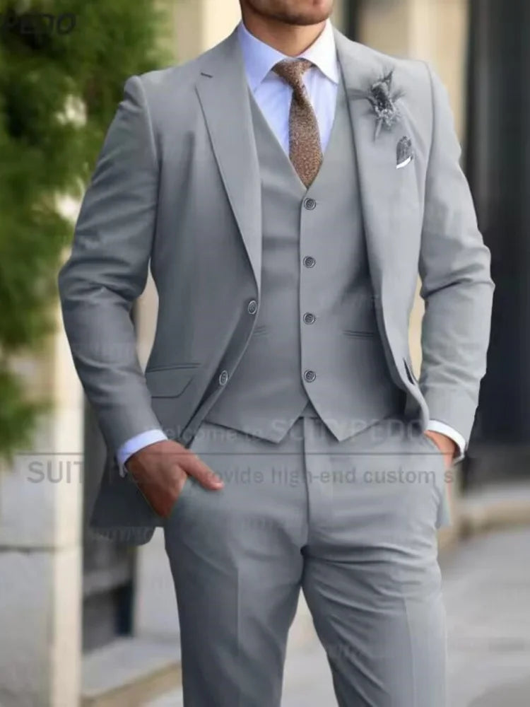 Slim Fit Suit Sets For Men Wedding Banquet Groomsman Elegant Formal Vest Pants Three Pieces Fashion Male Classic Outfits Velora