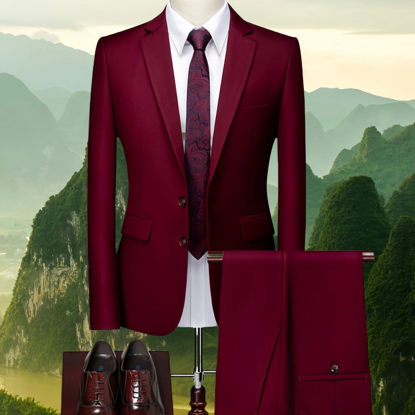 2025 Wedding Groom Suit for Men/Slim Fit 2-Piece(Blazer+pants)Breathable Groom Attire(Free Tie)Best Man, Party, Prom Ropa Hombre - Velora