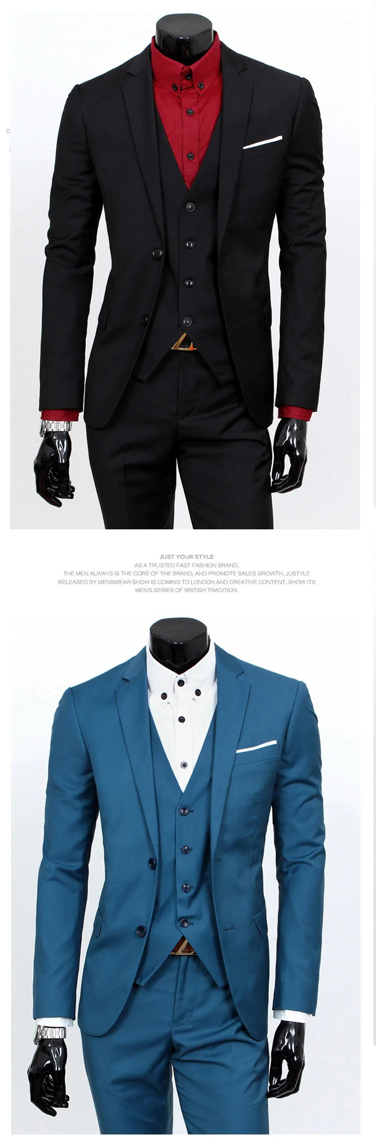Spring Autumn New Fashion Men's Trendy Slim Business Solid Color 3 Pieces of Suits Sets Single Greasted Blazers Waistcoat Pants - Velora