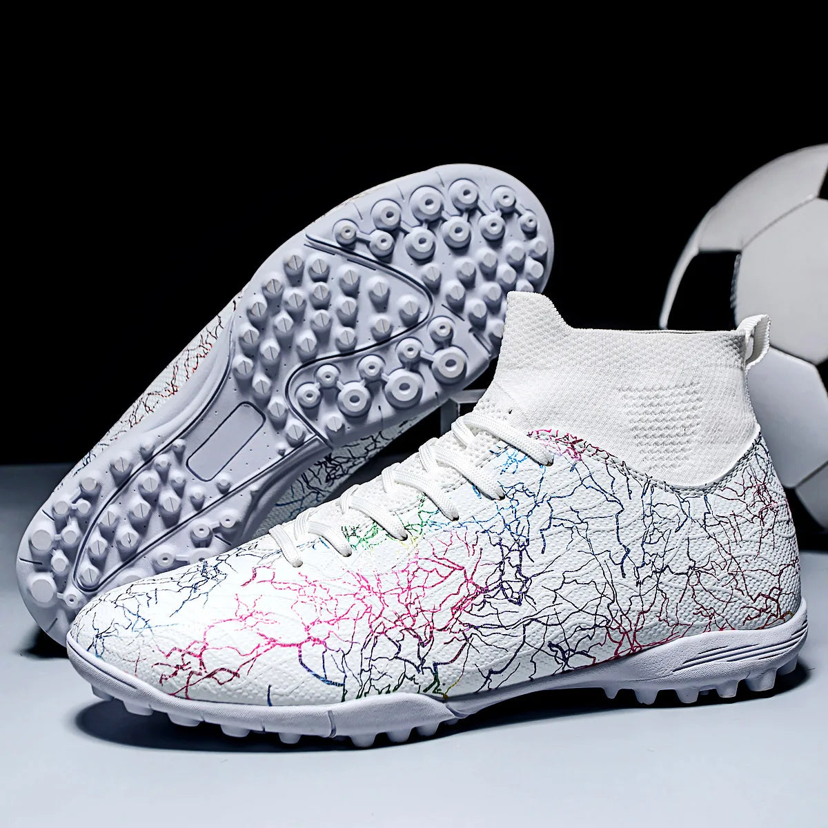 Professional High Top Soccer Shoes for Men, Tf, Broken Nails, Short Nails, Artificial Grass Training, Breathable, Anti Slip - Velora
