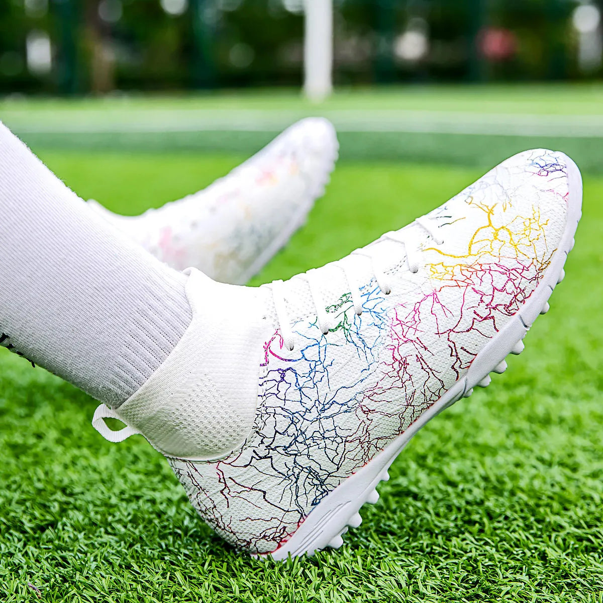 Professional High Top Soccer Shoes for Men, Tf, Broken Nails, Short Nails, Artificial Grass Training, Breathable, Anti Slip - Velora