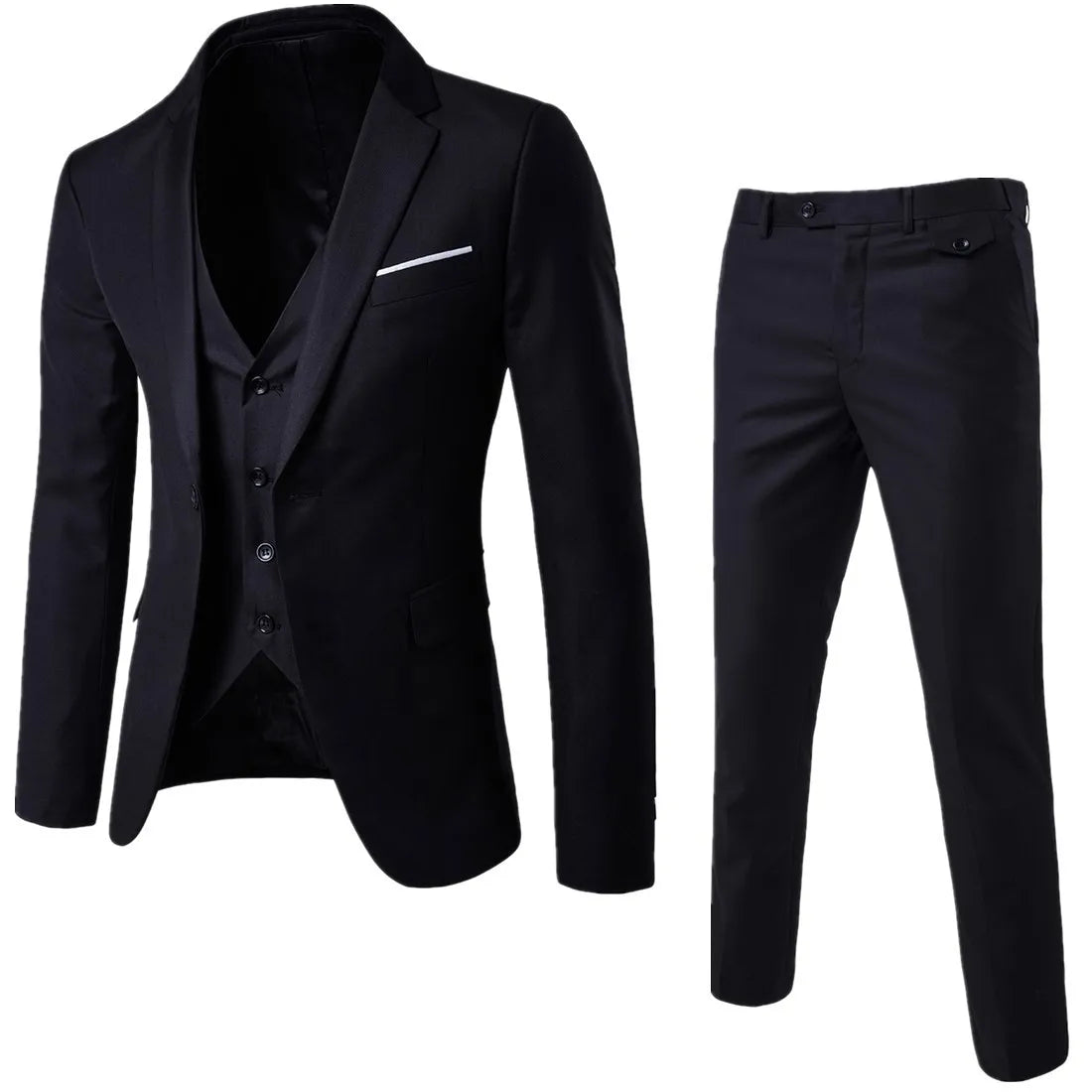 Spring Autumn New Fashion Men's Trendy Slim Business Solid Color 3 Pieces of Suits Sets Single Greasted Blazers Waistcoat Pants - Velora