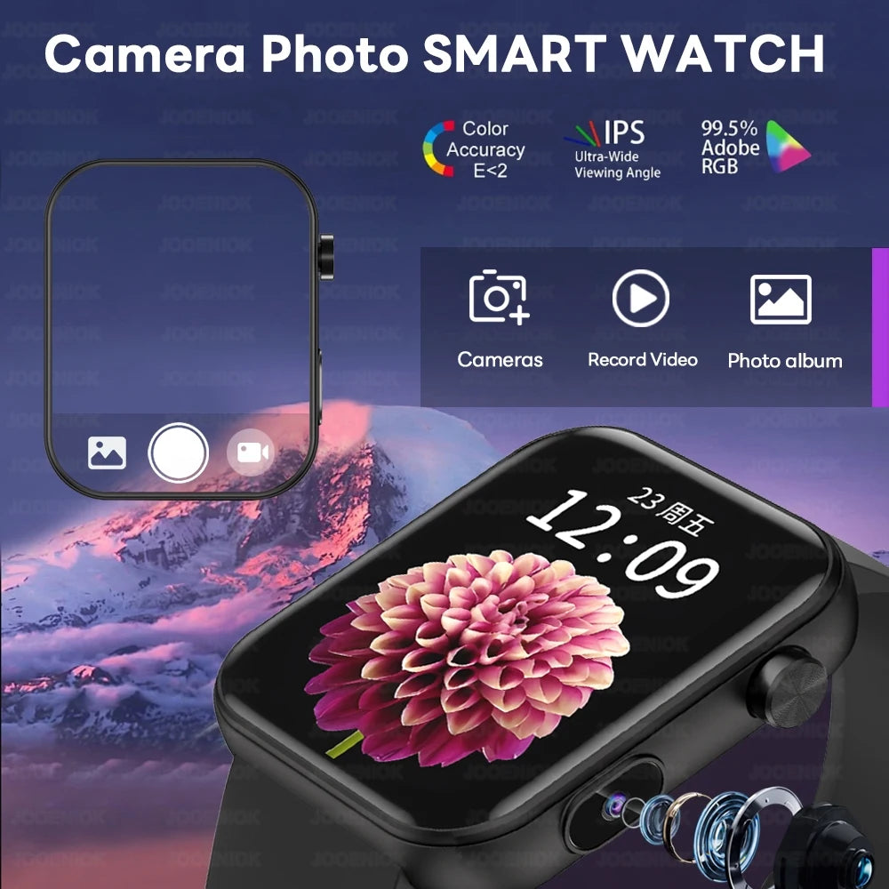 2025 New Smart Watch Men Women Camera Take Photos Record Video Health Monitor Sports Fitness Waterproof BT Call Smartwatch - Velora