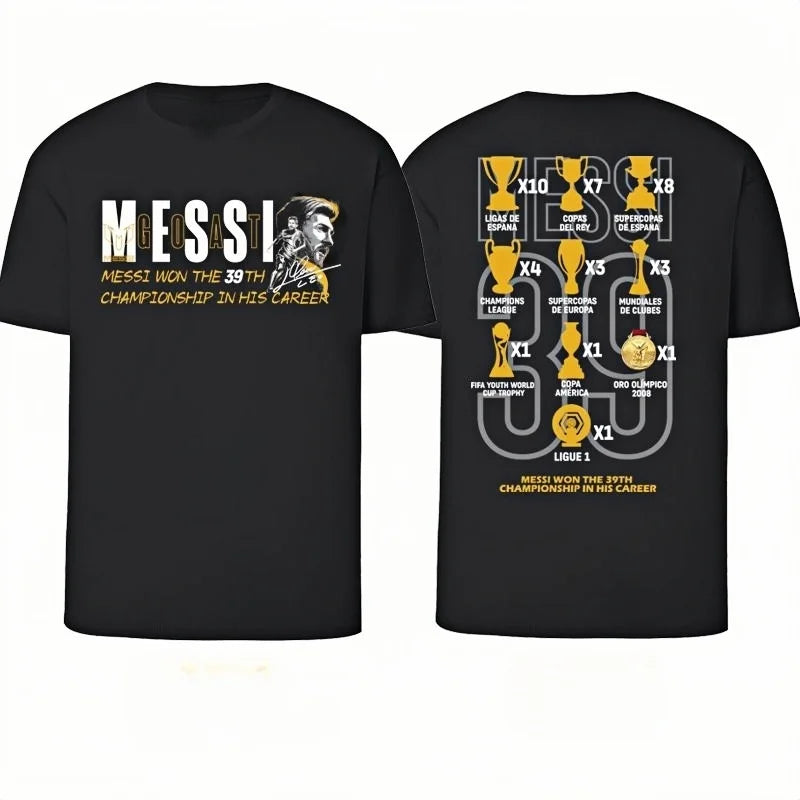 Messi Won The 39th Crown of His Career Commemorative Printed T-shirt Pure Cotton Men's and Women's Casual Outdoor T-shirt Velora
