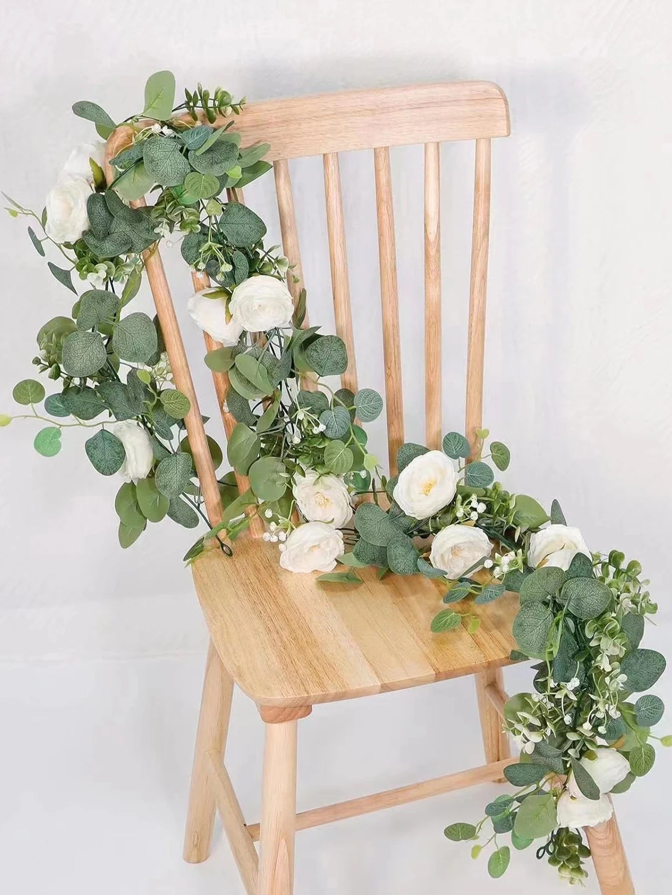 1pc 5.9FT Artificial Eucalyptus Vine Fake Rose Flowers Gypsophila Garland For Wedding Home Party Craft Art Table Runner Decor - Velora