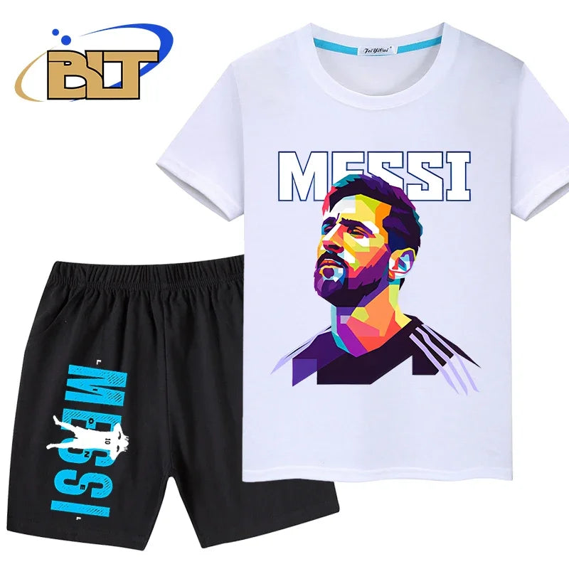 messi avatar printed kids sports suit summer pure cotton T-shirt shorts 2-piece set suitable for boys and girls Velora