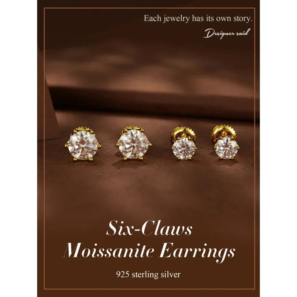 Radiant Moissanite Stud Earrings | D Color Round Cut 925 Silver, Gold Plated - Velora