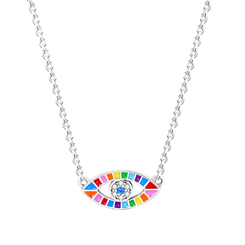 Rainbow Evil Eye Sterling Silver Pendant Necklace Itz Luxury