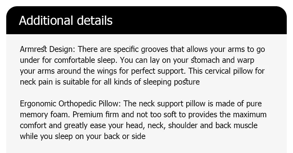 1pc Memory Foam Cervical Pillow, 2 in 1 Ergonomic Contour Orthopedic Pillow for Neck Pain Support Pillows Pillowcase replacement Velora