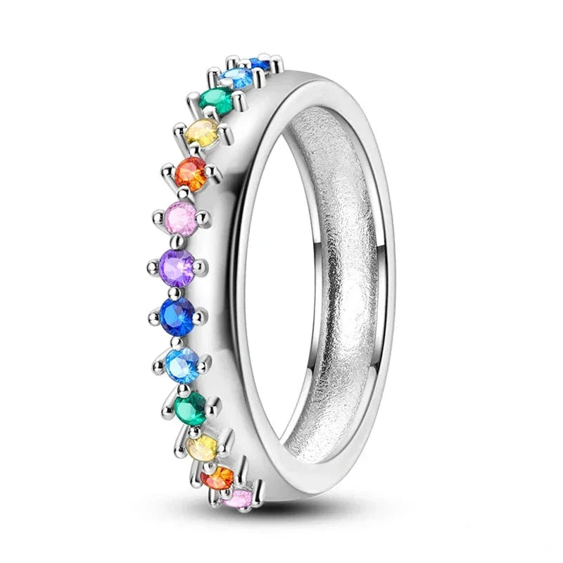 Rainbow Sparkle Sterling Silver Band Ring Itz Luxury