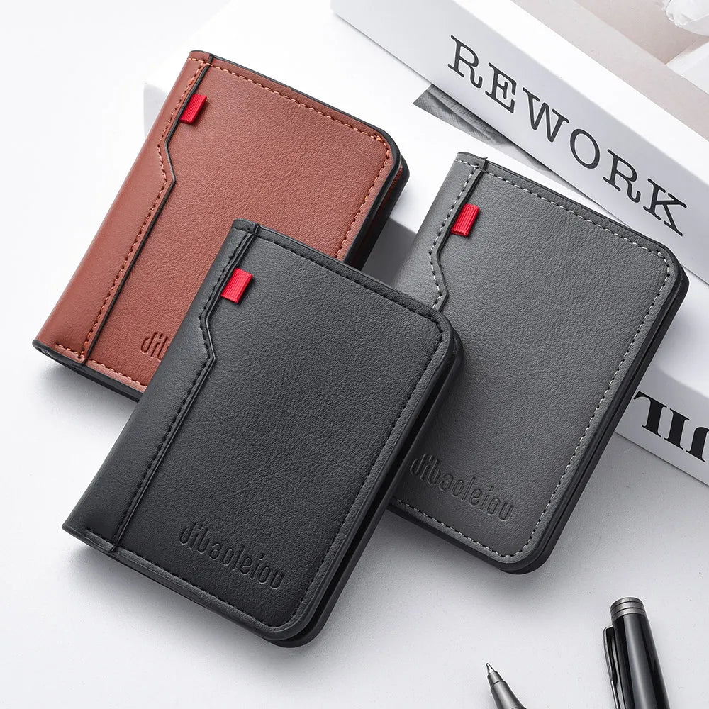 1Pc New Ultra-thin Mini Soft PU Leather Credit Card Wallet Holder Short Vertical High Quality Men's Wallet - Velora