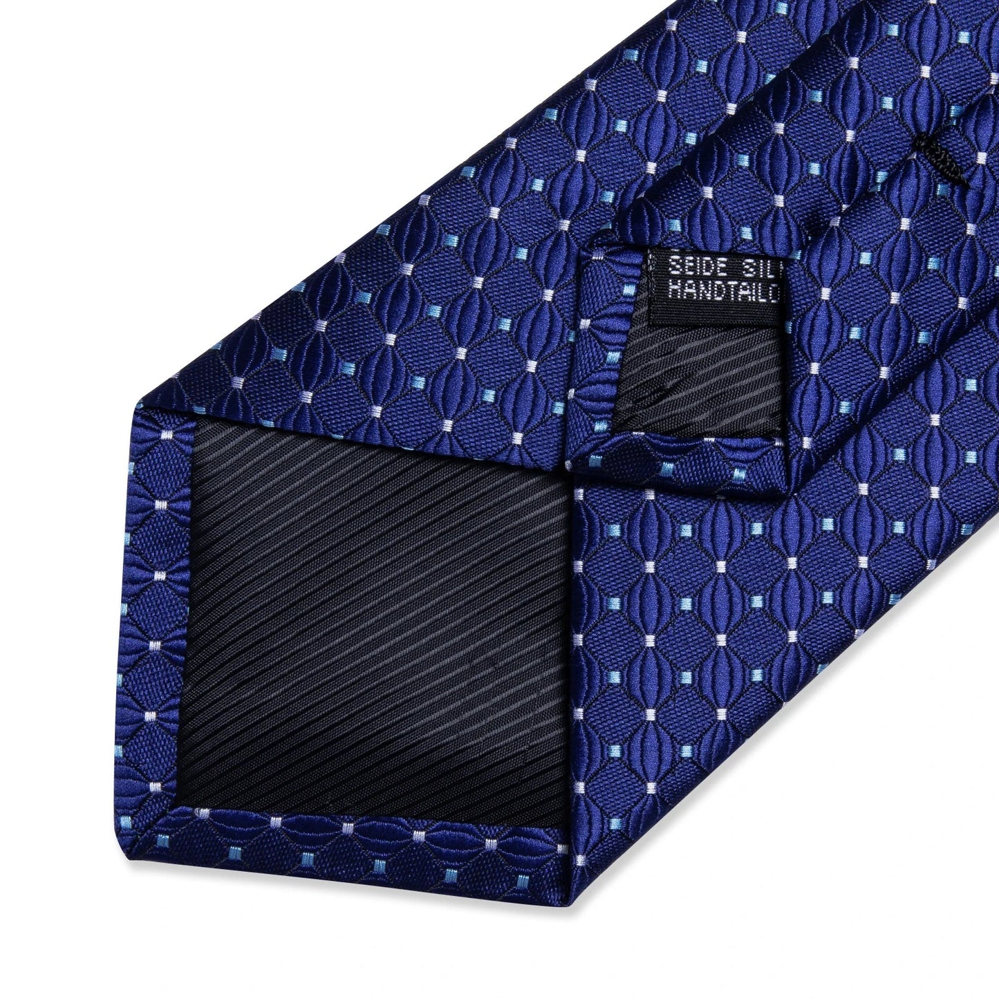 Blue Royal Dot Pliad Mens Tie set with Silver Clip and Ring Business Wedding Party Accessories 8cm Necktie Handkerchief Cufflink - Velora