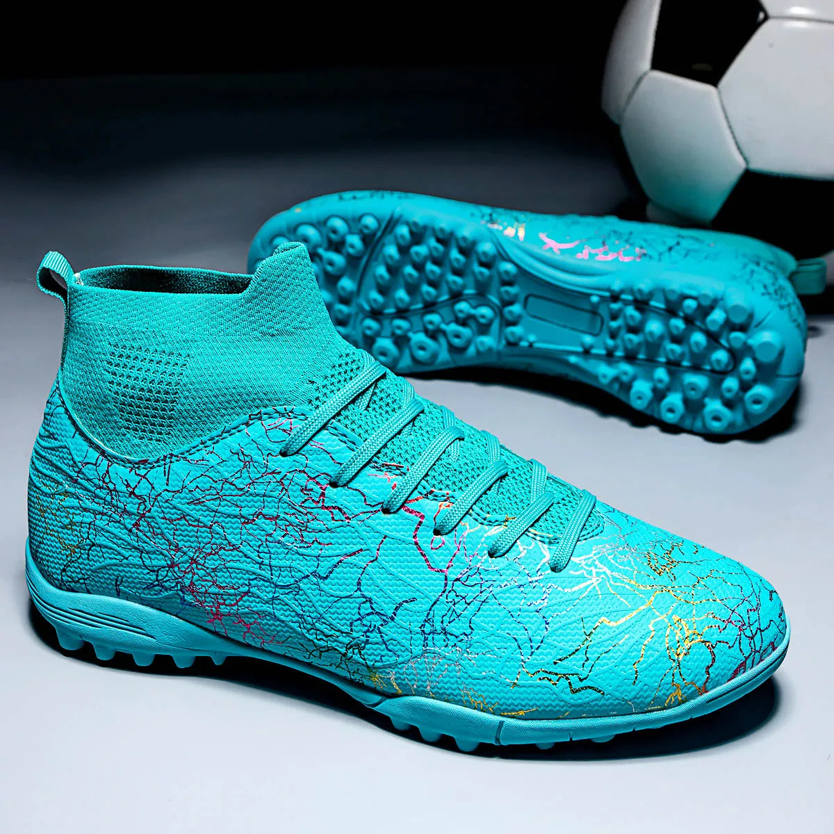 Professional High Top Soccer Shoes for Men, Tf, Broken Nails, Short Nails, Artificial Grass Training, Breathable, Anti Slip - Velora
