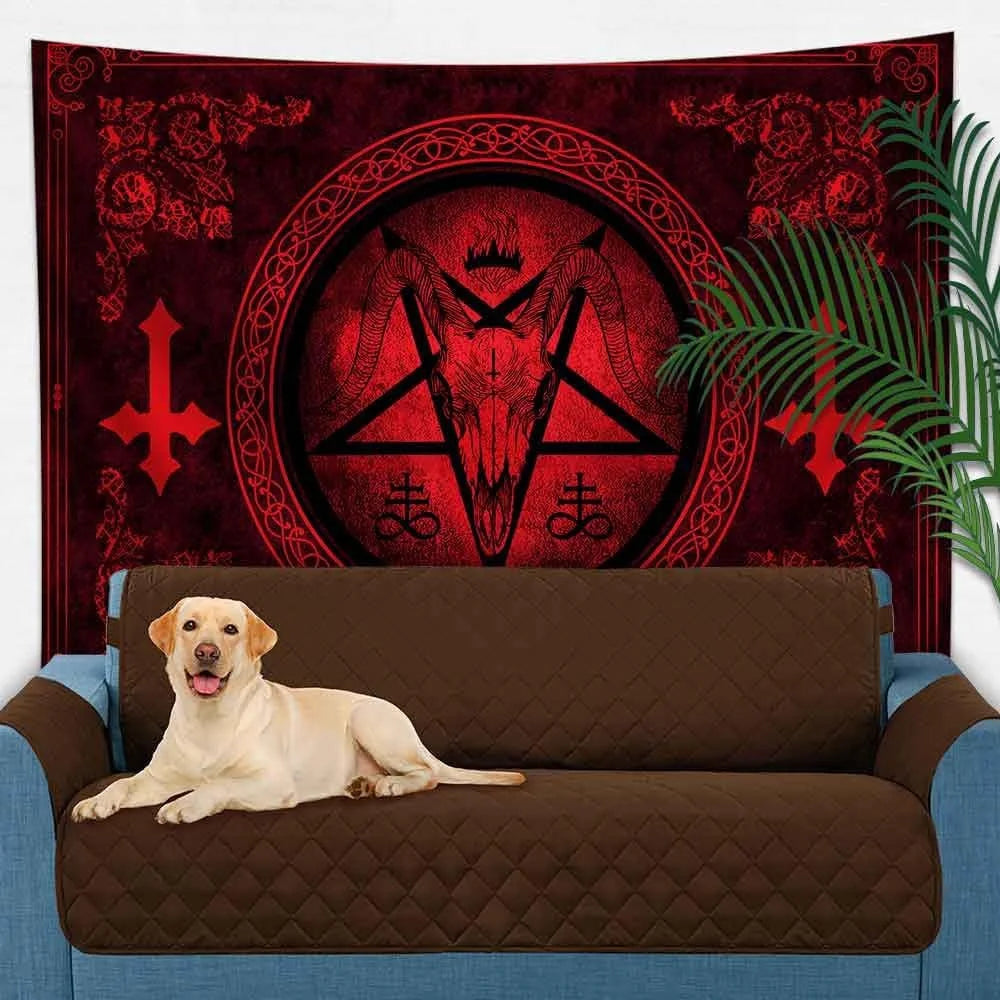 VIKAMA Halloween Dark Night Ritual Tapestry Satanic Goat Head Witch Secret Chamber Altar Bar Room Decoration - Velora