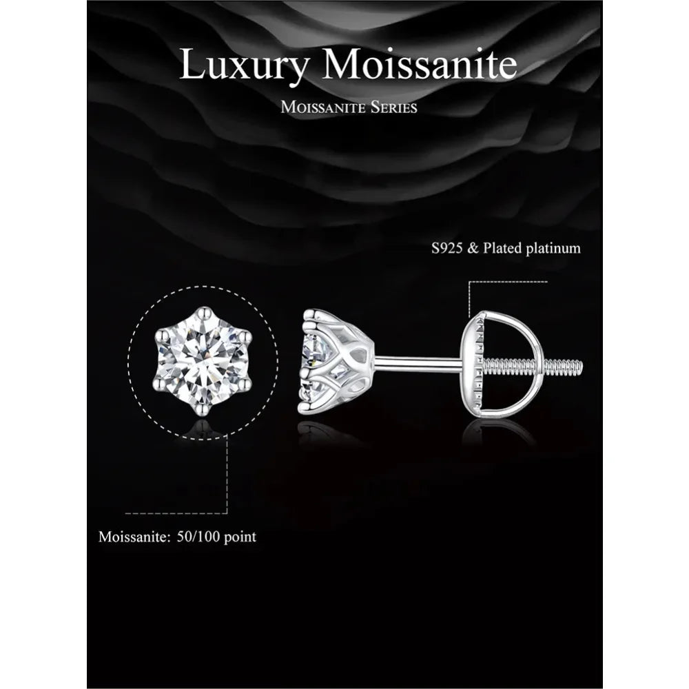 Radiant Moissanite Stud Earrings | D Color Round Cut 925 Silver, Gold Plated - Velora