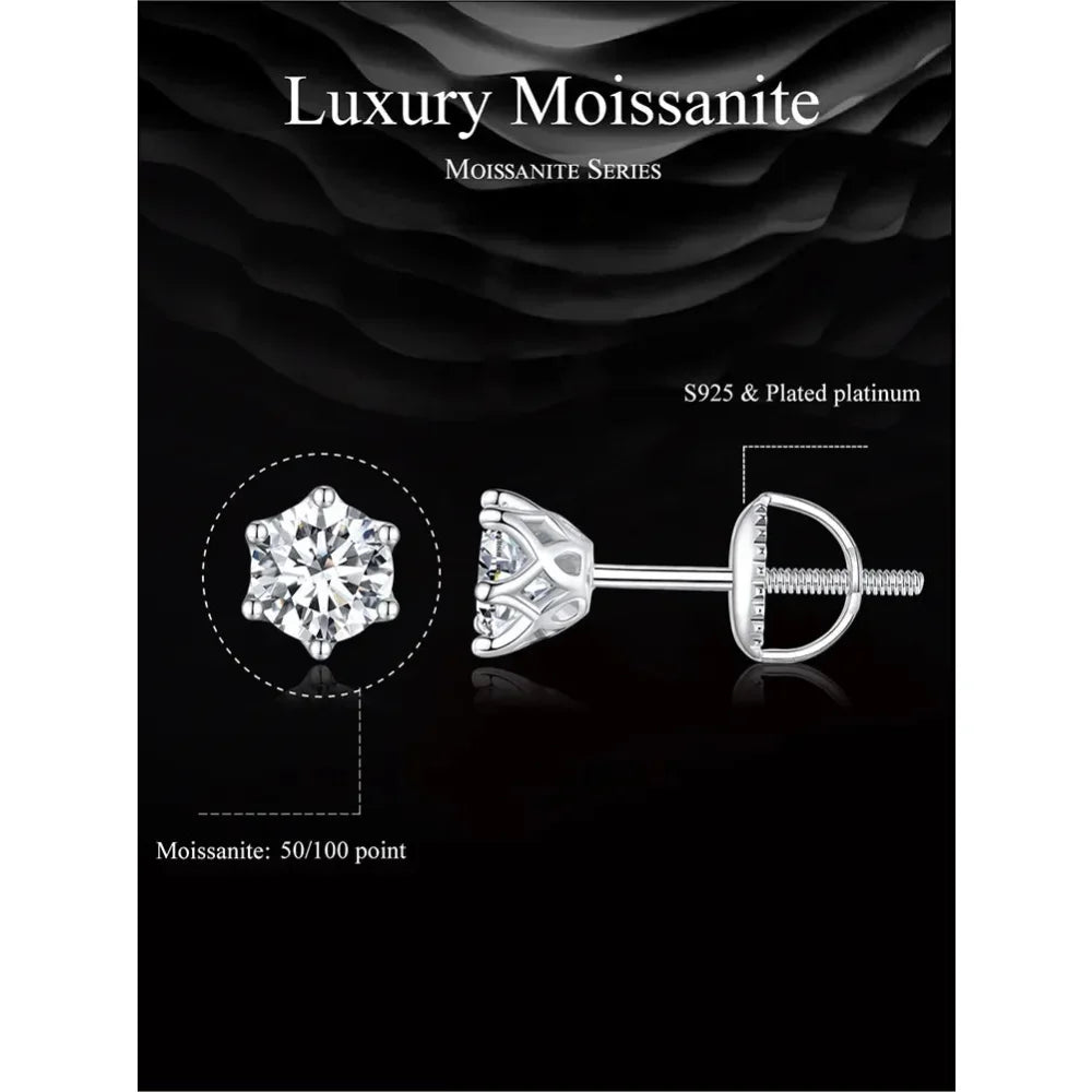 Radiant Moissanite Stud Earrings | D Color Round Cut 925 Silver, Gold Plated Itz Luxury