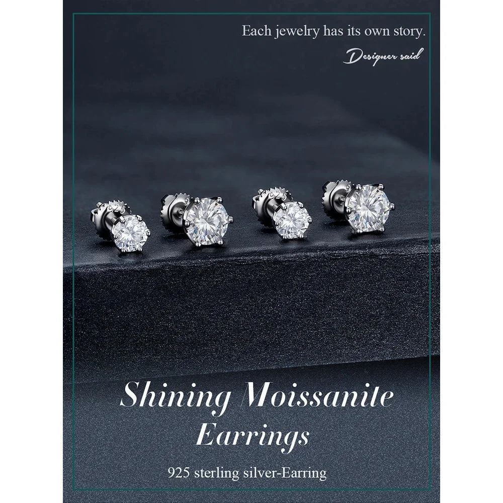 Radiant Moissanite Stud Earrings | D Color Round Cut 925 Silver, Gold Plated - Velora
