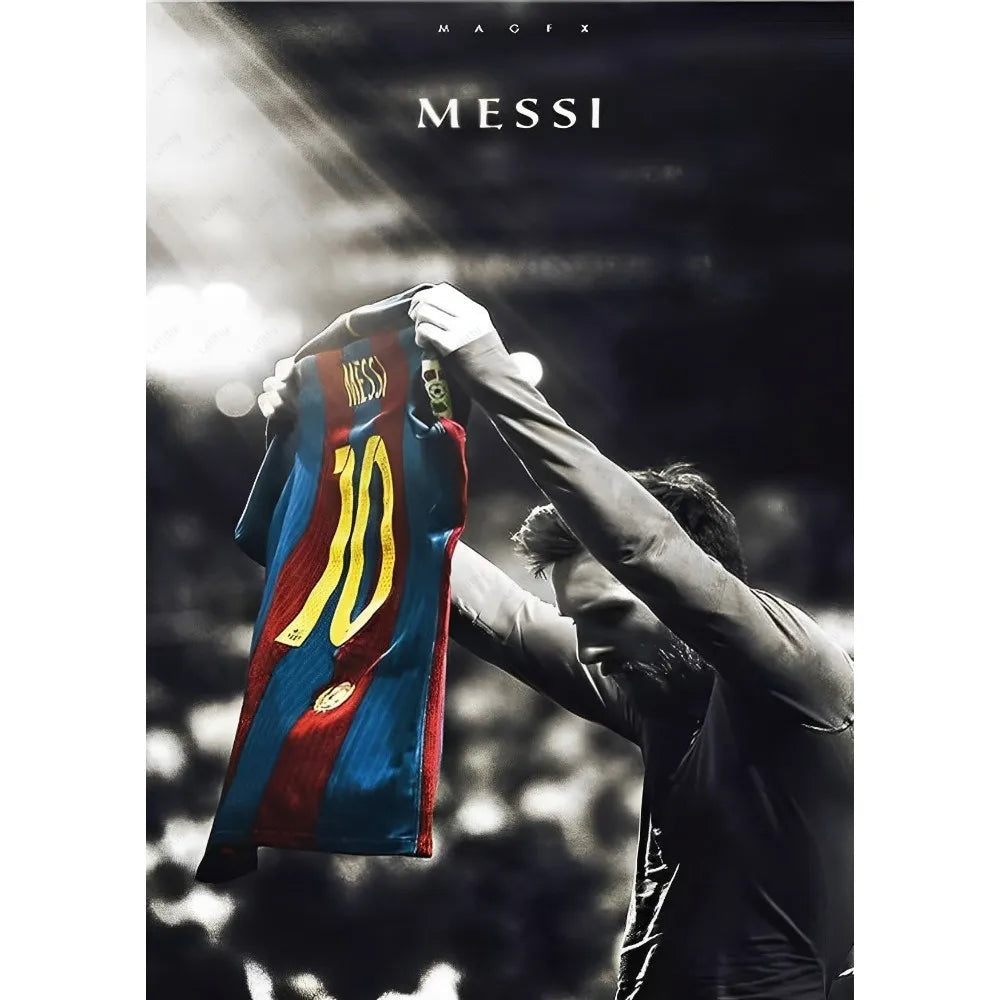 1PC Football Star Popular Character M-Messi Poster Sticky Wall Art Printing Waterproof Home Living Bed Room Bar Aesthetic Decor Velora