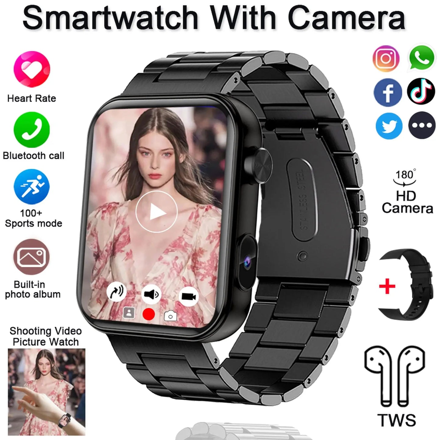 2025 New Smart Watch Men Women Camera Take Photos Record Video Health Monitor Sports Fitness Waterproof BT Call Smartwatch - Velora