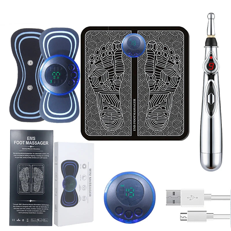Portable Massage Foot Pad Massage Patch Massage Pen Cervical Neck and Back Full Body Massage Combination Set - Velora
