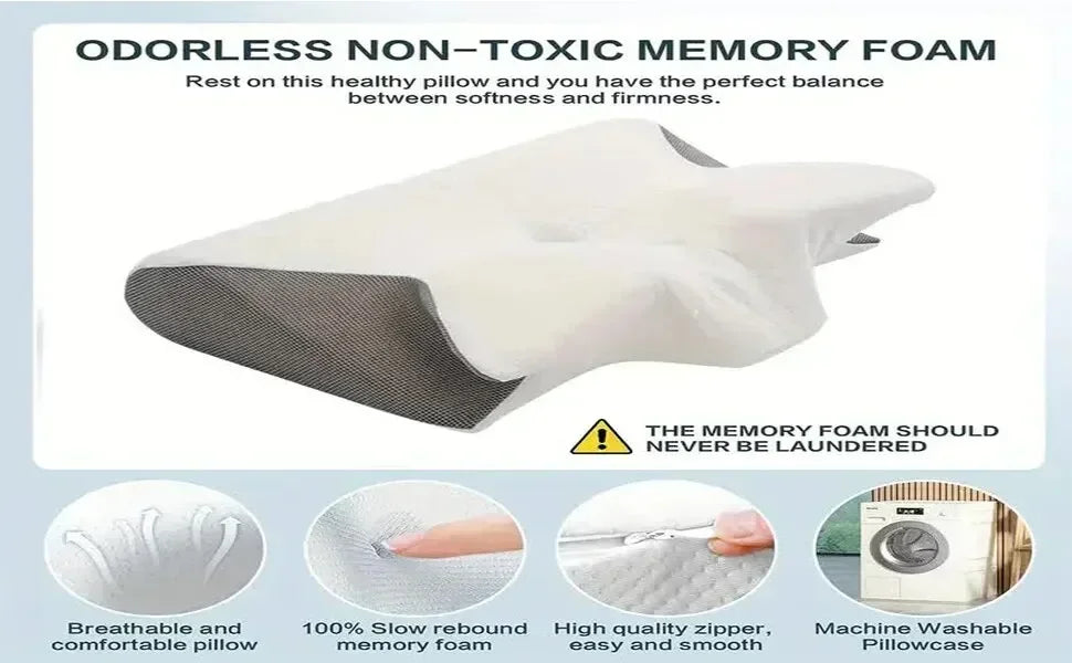 Sleep Memory Neck Pillow Butterfly Slow Rebound Comfortable Memory Foam Sleep Pillow Cervical Orthopedic Neck Massage Bed Pillow - Velora