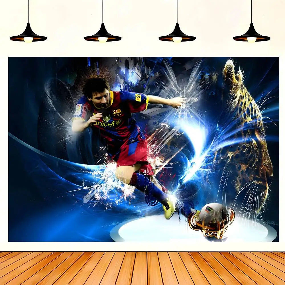 Soccer M-Messi Character Birthday Party Backdrop For Photography Background Birthday Decor Velora