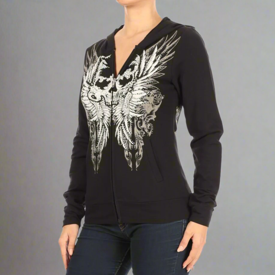 Women's Rhinestone Skull Wing Hoodie Boutique of Leathers/Open Road