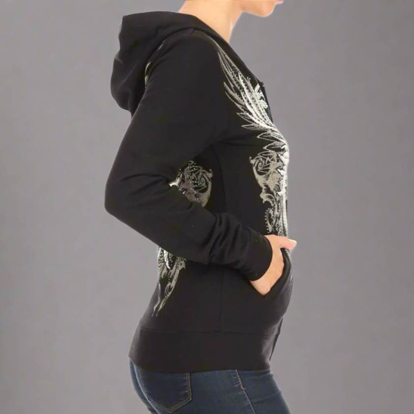 Women's Rhinestone Skull Wing Hoodie Boutique of Leathers/Open Road