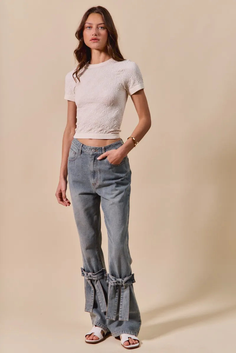 SO ME Floral Patterned Seamless Short Sleeve Top - Velora Luxury Fashion