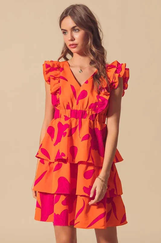 SO ME Floral V Neck Layered Dress with Elasticized Waist - Velora Luxury Fashion