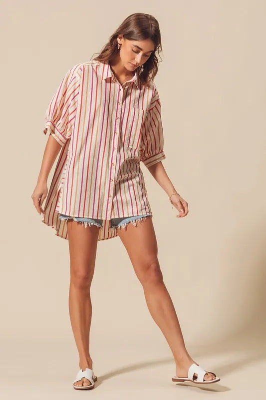 SO ME Multicolored Stripe Button Down Shirt - Velora Luxury Fashion