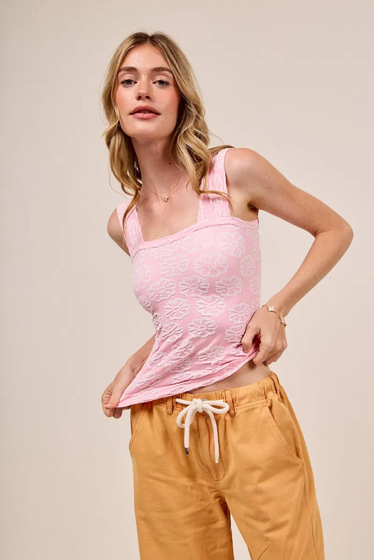 SO ME Two Tone Floral Seamless Tank Top - Velora Luxury Fashion